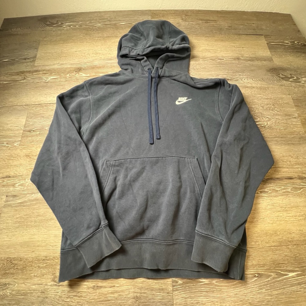 Nike Hoodie Mens L Navy Blue‎ Pullover Fleece Embroidered Logo Sportswear AI86